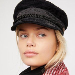 BRIXTON ALBANY BLACK CORD LIEUTENANT GREEK FISHERMAN'S FIDDLER CAP HAT XS